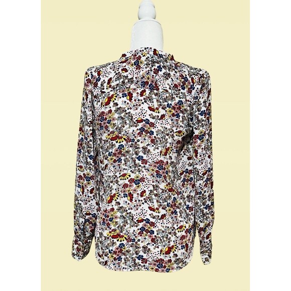 Talbots Floral Print Key Hole Neck With Ties Long Sleeve Blouse Women’s XS - Picture 4 of 12